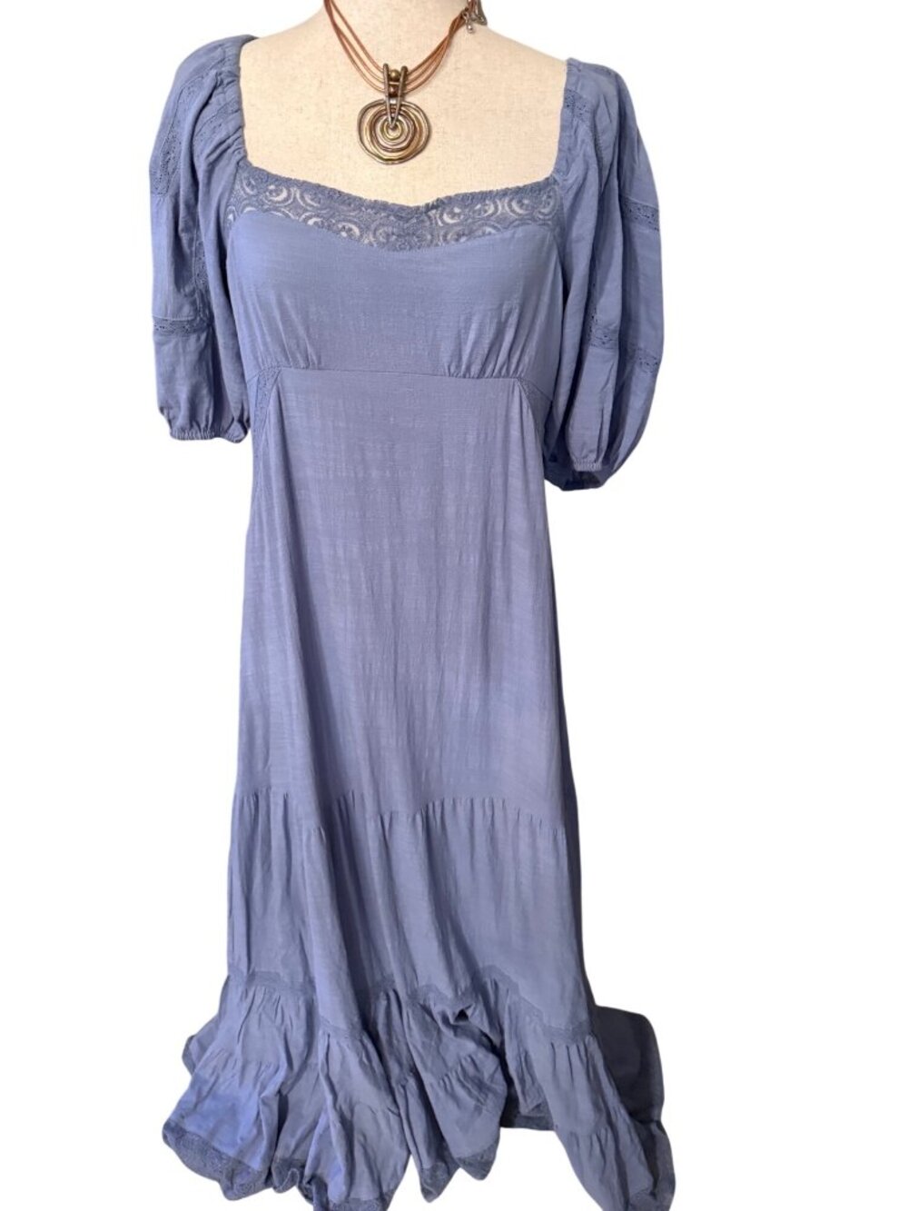 In loom tiered Smocked Maxi Dress  Puff Sleeves fairy Cottagecore M western boho